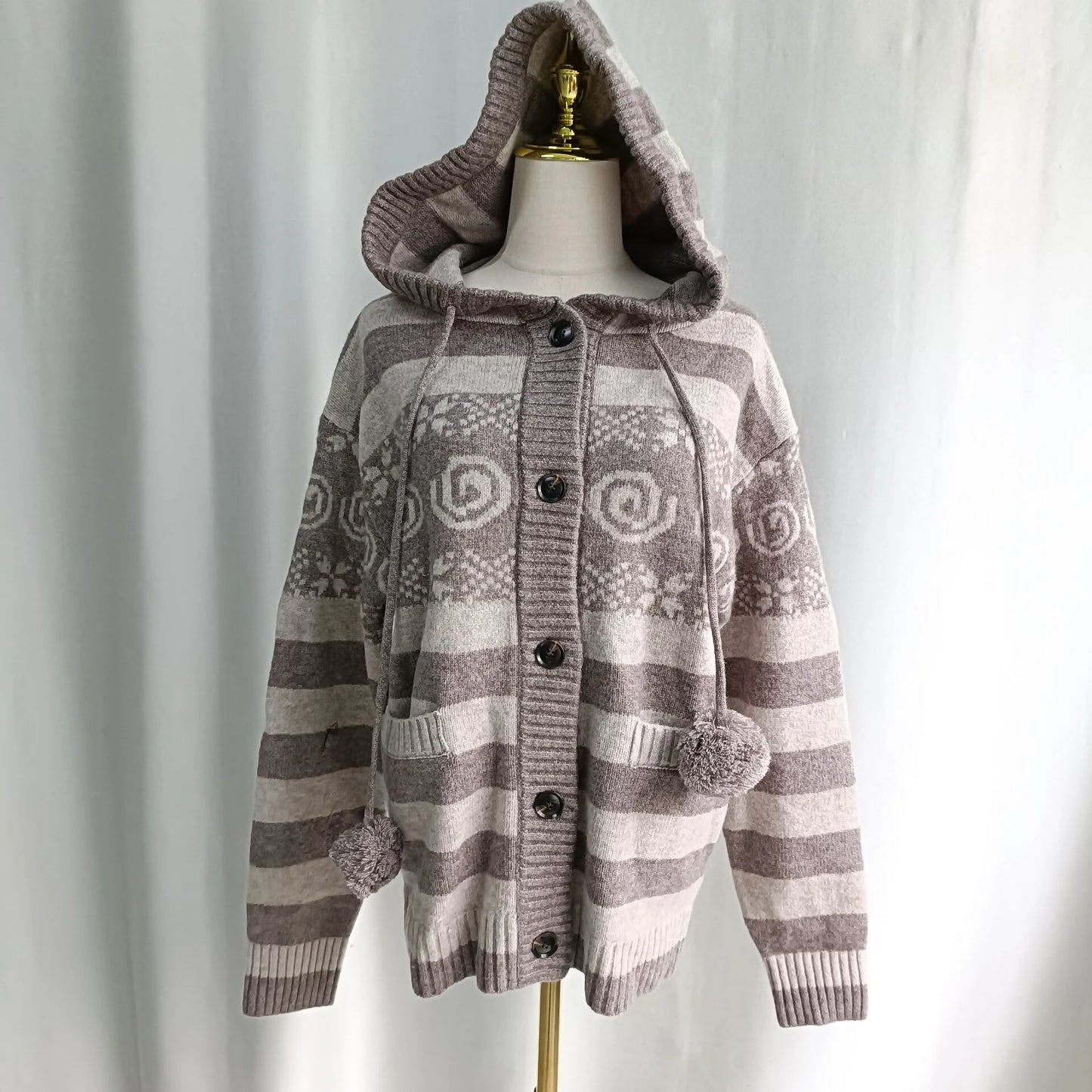 Chic Dollette Autumn Striped Hooded Knitted Sweater Fashion New Casual Cardigan Coat Women Gothic Vintage Women's Clothing