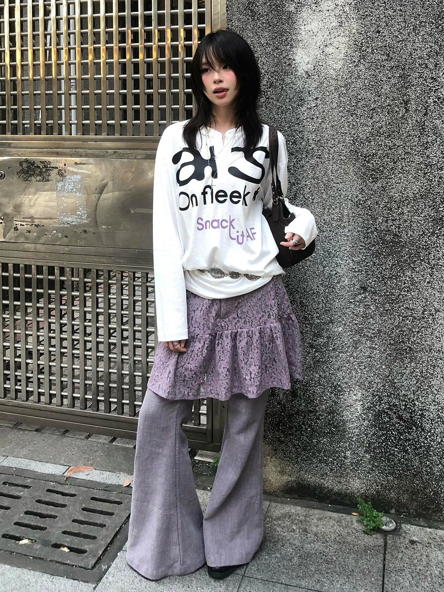 Schickes Dollette Harajuku Print T-Shirt Langarm Lässiges Oberteil Vintage Grunge Top Japanische 2000er Streetwear T-Shirts