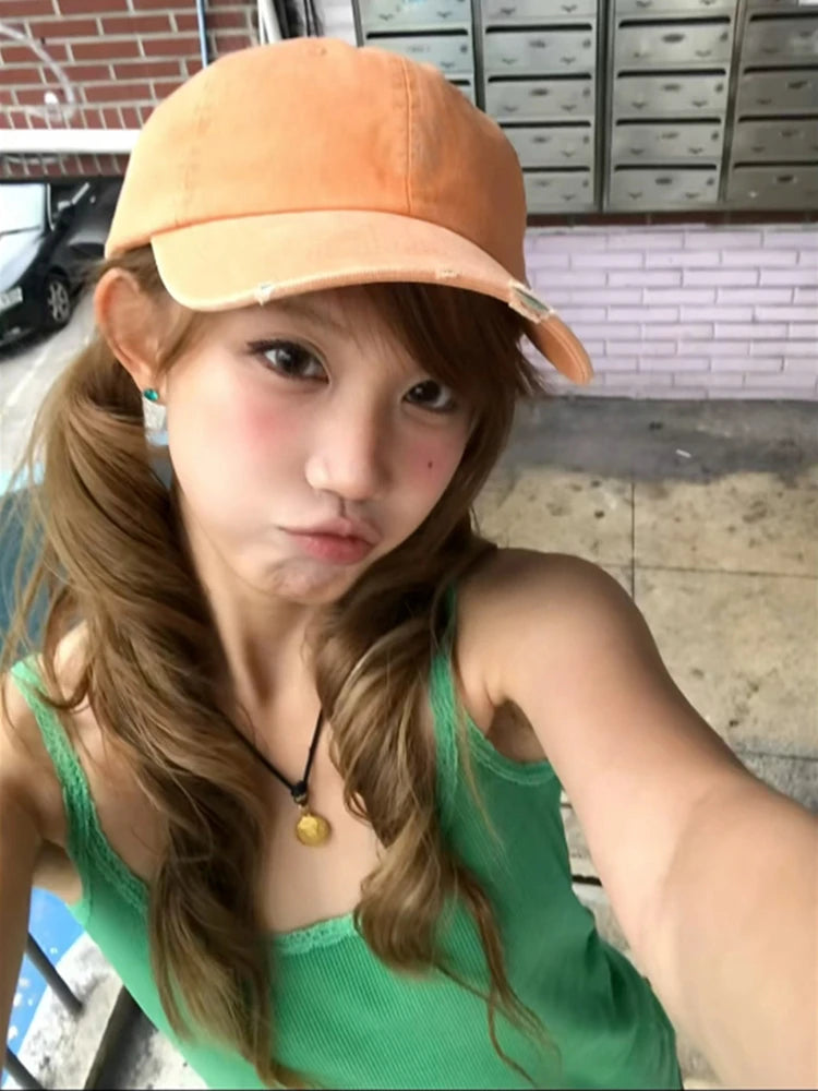 Chic Dollette American Retro Tank Tops Women Lace Green Sleeveless Vintage Tops Y2k Aesthetic Camis Japanese 2000s Streetwear Tanks