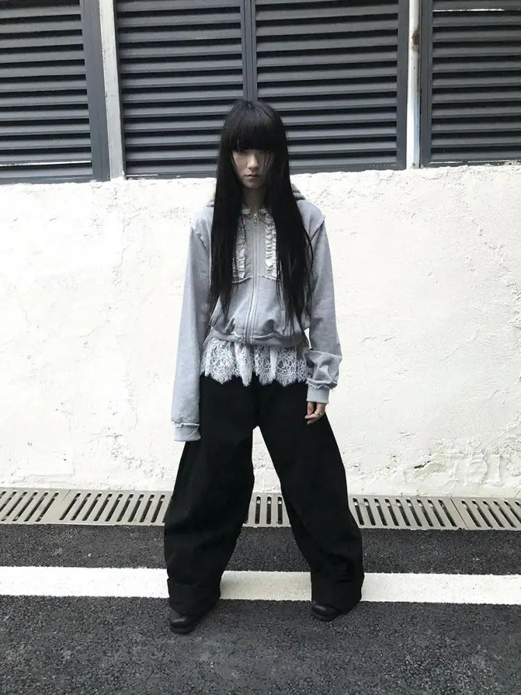 Chic Dollette Koreanische Mode Patchwork Spitzen Camisole Ärmelloses Tank Top Gestapelter Stil Neckholder Top Streetwear Kleidung Gothic Chic