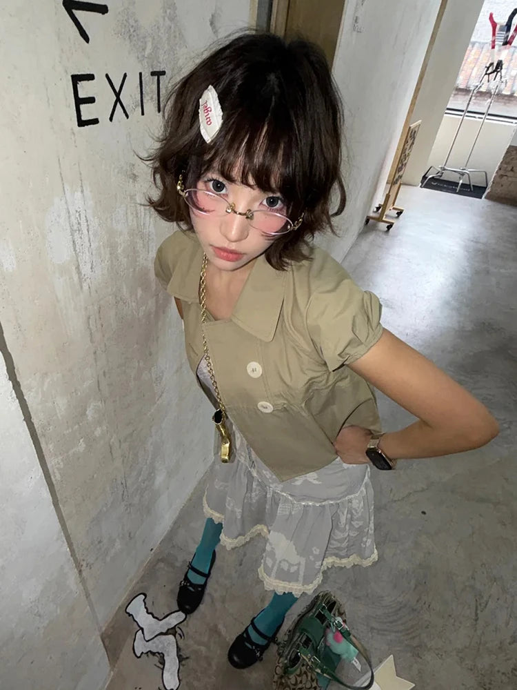 Chic Dollette Short Sleeve Button Top