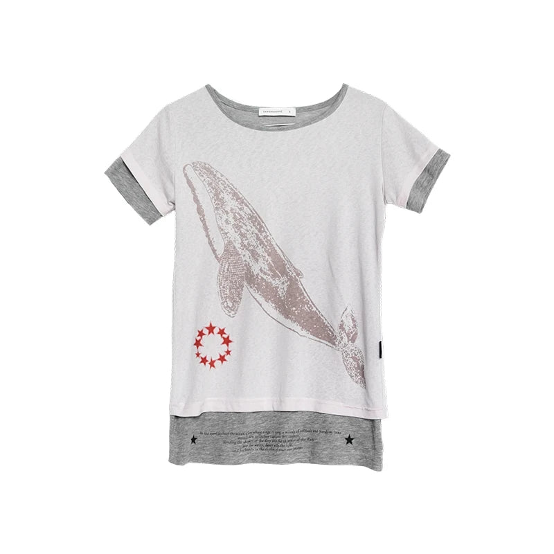 Chices Dollette Rosa Fake Zweiteiler Besticktes Langarm-Shirt mit Print für Damen Vintage Legere Vielseitige Rundhals-T-Shirts für Damen