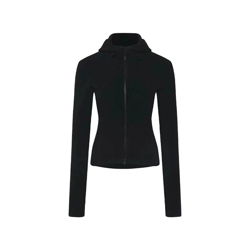 Chic Dollette Sweatshirt noir décontracté à capuche manches longues japonais Manteau d'hiver basique rétro américain Sweat à capuche Streetwear E-girl
