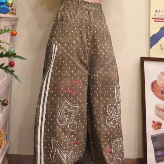 Chic Dollette Embroidered Polka Dot Women's Wide-leg Pants 2026 Spring Summer New Fashion Sweet Cool Loose Versatile Trousers Ladies