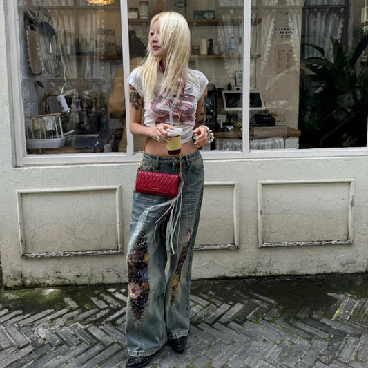 T-shirt Chic Dollette Années 2000, Manches Courtes, Coupe Slim, Imprimé Graphique, Haut Grunge Vintage, Streetwear, Rétro Américain