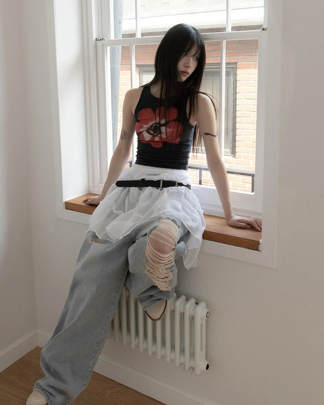 Chic Dollette Print Tanktop Blumen Ärmellos T-Shirt Streetwear Vintage Grunge Crop Top 2000er Jahre Japanisches Westen-Top