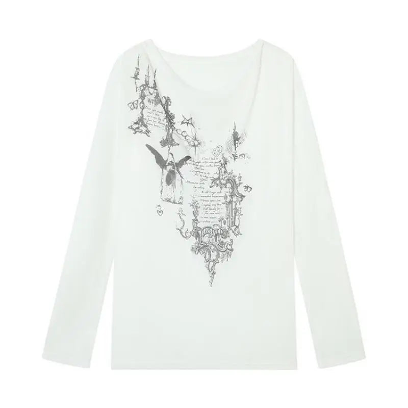 Chic Dollette Locker Bedruckte T-Shirts Langarm Dünn Transparent 2000er Kleidung Sommer Top Sonnenschutz Hemd T-Shirts Damenbekleidung Chic