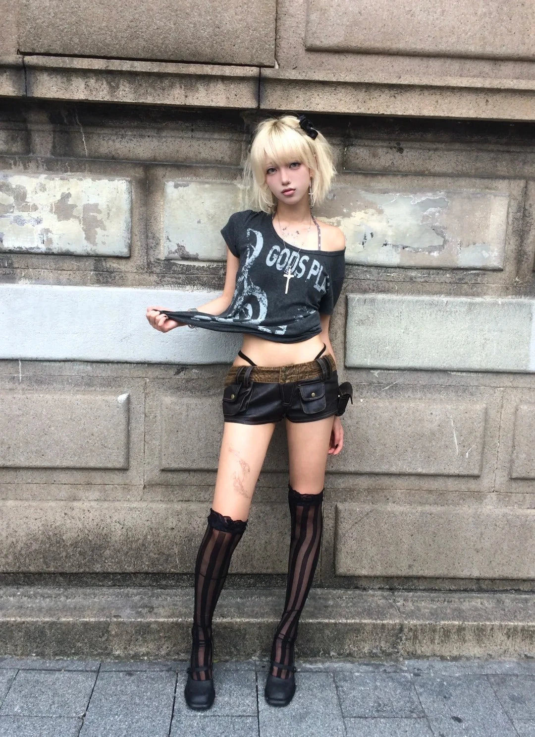 Chic Dollette Vintage T-Shirt Kurzarm Print Grafik-Top Japanische 2000er Grunge Top Punk Style Tee Top E-Girls