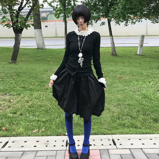 Cardigan Chic Dollette Harajuku Mince Patchwork Fairycore Doux Manteaux Pull Tricoté Hiver Japonais Années 2000