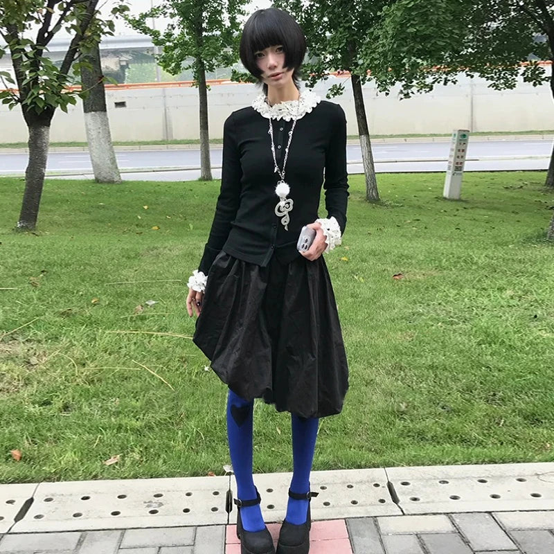 Chic Dollette Harajuku Pullover Schmal Patchwork Fairycore Süßer Cardigan Winterstrickpullover Mäntel Japanisch 2000er