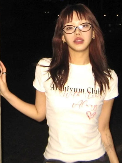 Chic Dollette Love Letter Printing Women T-shirt Summer Harajuku White Simple Tees Vintage Streetwear Bodycon Grunge Tshirts