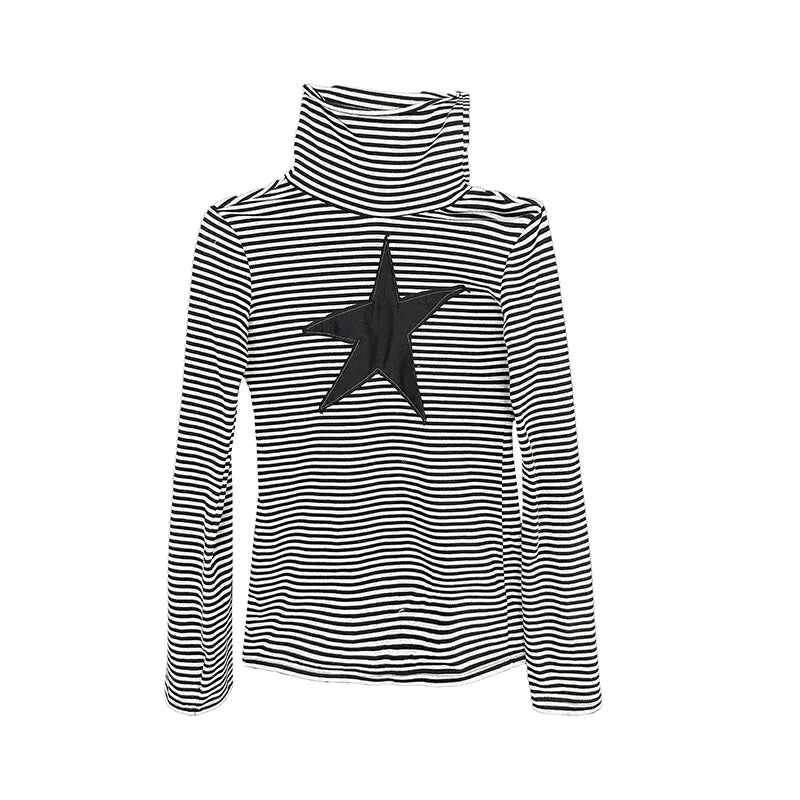 Chic Dollette Vintage Gestreifte Grafik T-Shirts Langarm Herbst Top Koreanische Mode T-Shirts Damen Kleidung 2000er Jahre Kleidung T-Shirt