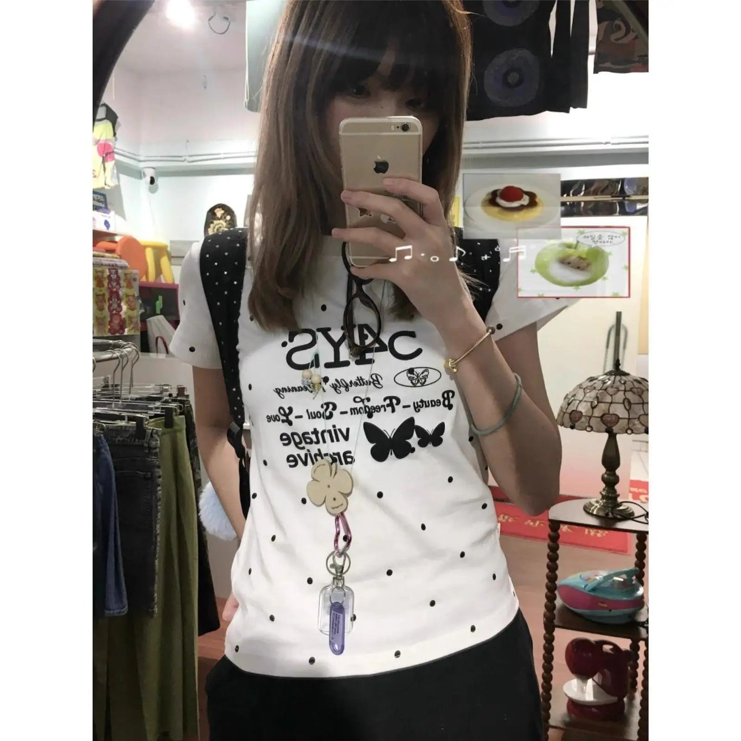 Chic Dollette Lässiges geblümtes Grafik-T-Shirt Kurzarm-Print 2000er Kleidung