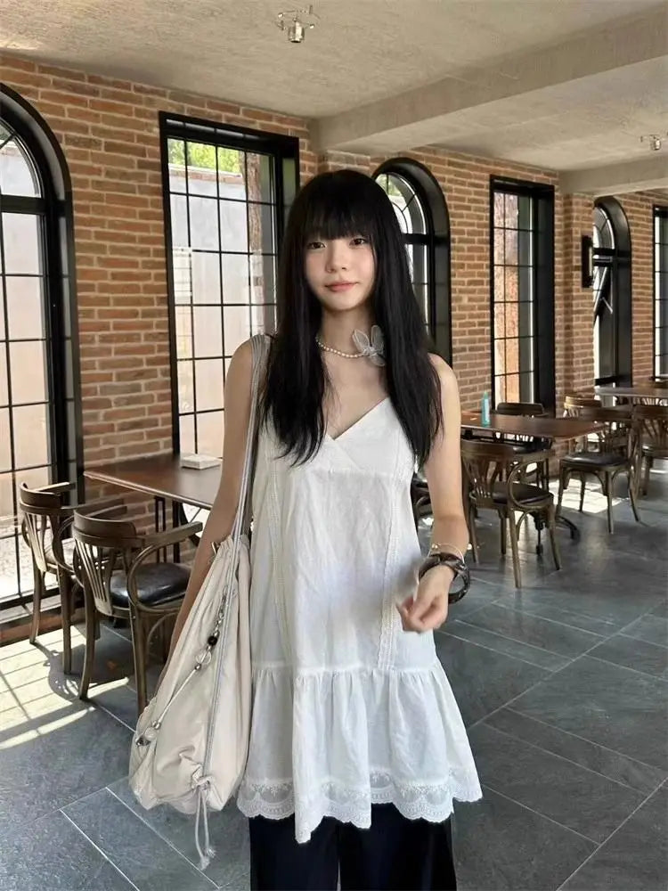 Chic Dollette Fairycore Koreanische Mode Camisole Kleidung Ärmelloses Tanktop Weiß Locker 2025 Sommer Camis Top 2000er Chic