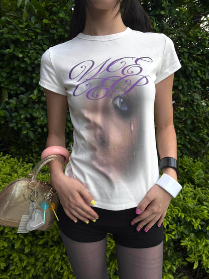 Chic Dollette Short Sleeve Slim Tee Tops Streetwear American Retro Vintage Graphic Tops Tee 2000s