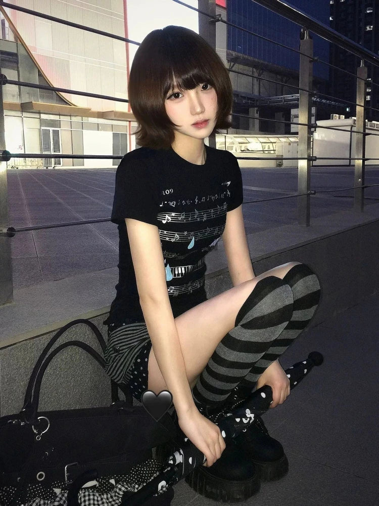 Chic Dollette Black Musical Orchestra T-Vintage Grunge Tshirts
