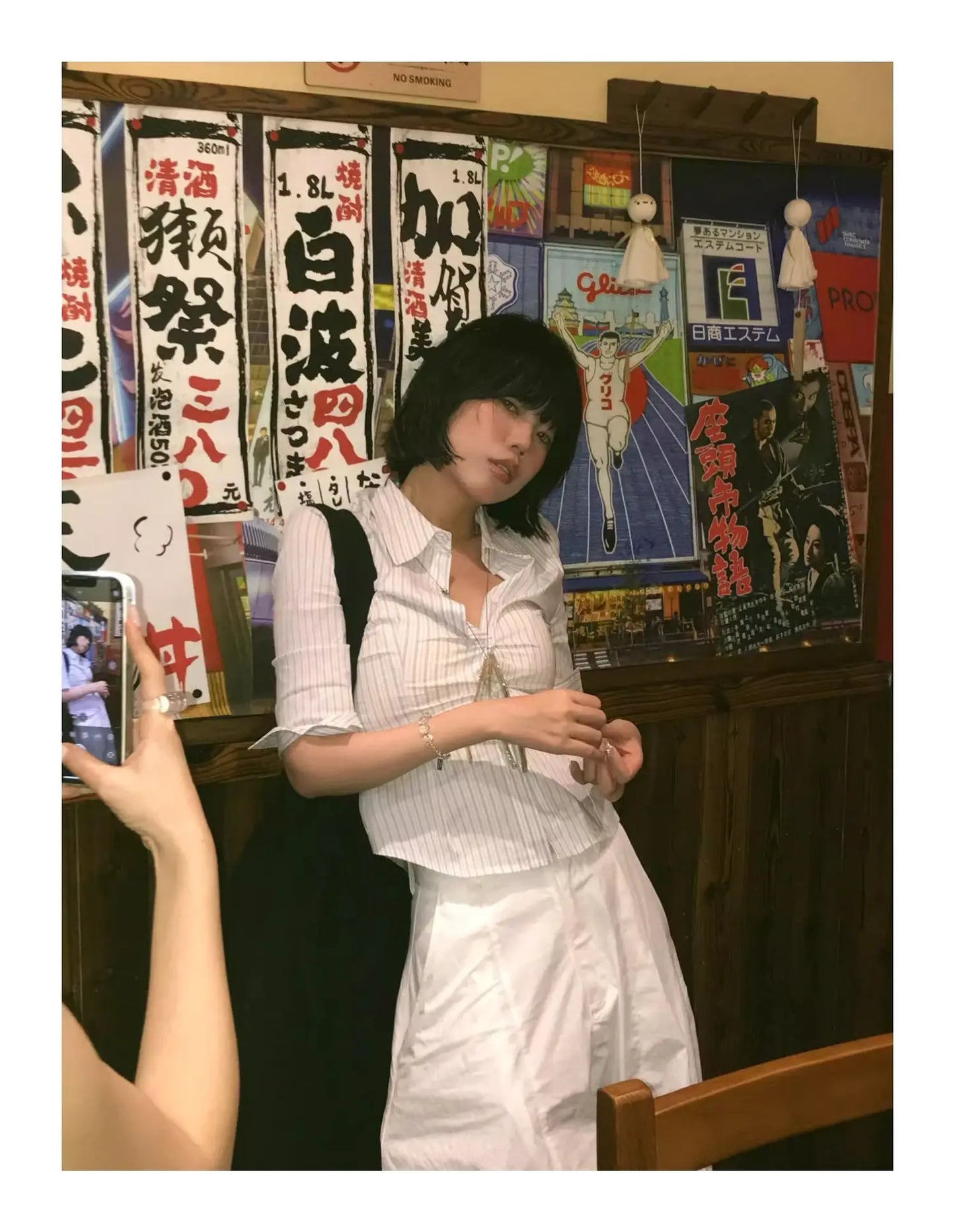 Chic Dollette Koreanischer Stil Freizeitshirt Dreiviertel Gestreifte Hemden 2000er Japanisches Vintage Top Schmale Retro Shirts Sommer