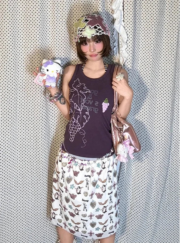 Chic Dollette Vintage Tanktop Print-Buchstaben Grafik-Top Streetwear 2000er Lila Weste Top Japanische Grunge Tanks