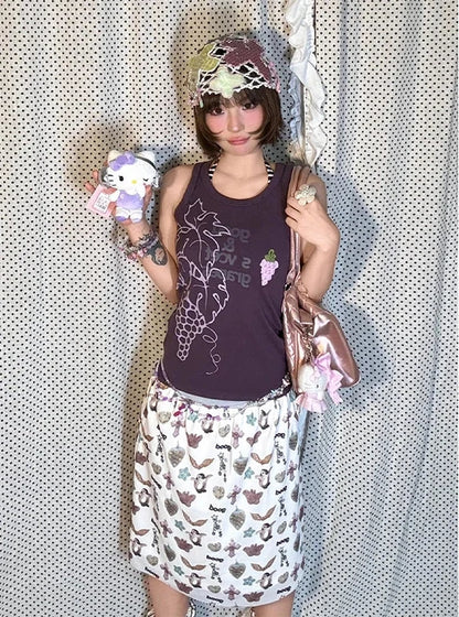 Chic Dollette Vintage Tanktop Print-Buchstaben Grafik-Top Streetwear 2000er Lila Weste Top Japanische Grunge Tanks