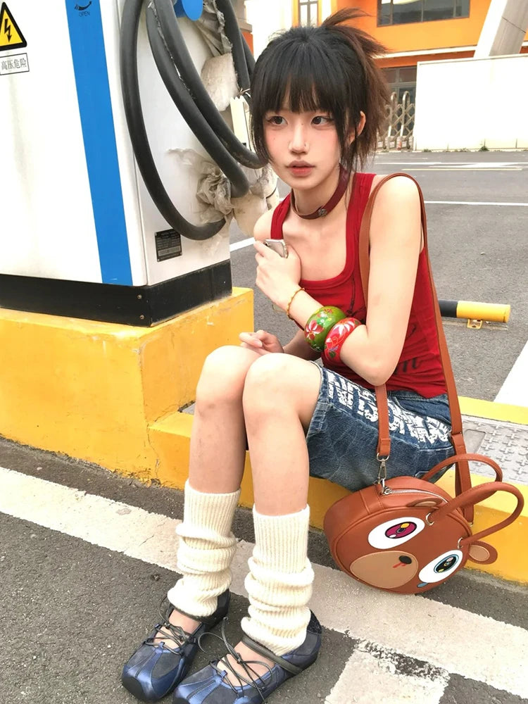 Chic Dollette Gothic Vintage Tank Top Ärmelloses Grafik-Print-Top Streetwear Japanische 2000er Weste Grunge Top E-Girls