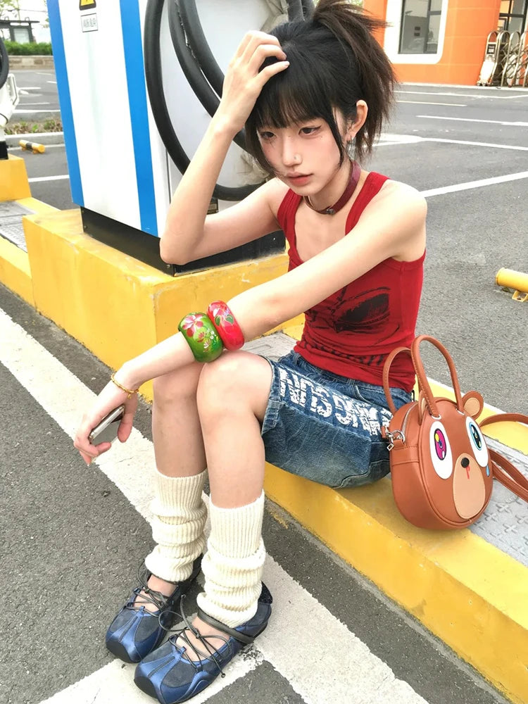 Chic Dollette Gothic Vintage Tank Top Ärmelloses Grafik-Print-Top Streetwear Japanische 2000er Weste Grunge Top E-Girls