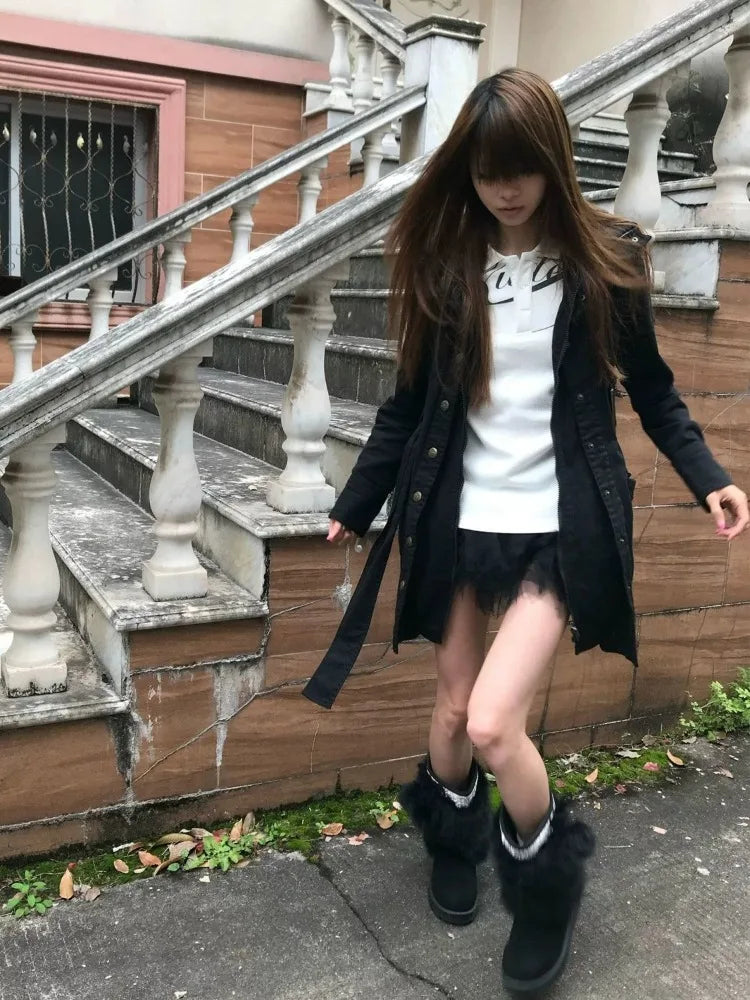 Chic Dollette T Shirts Women Vintage Turn Down Collar Embroidery Short Sleeve Fashion Y2k Aesthetic Harajuku Tops Grunge Gothic