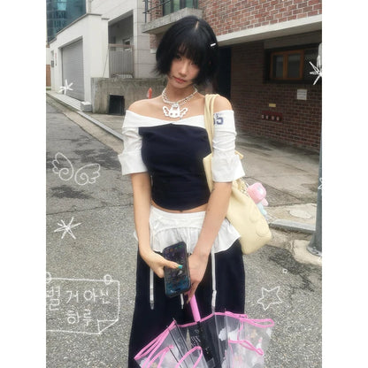 Schickes Dollette Harajuku Patchwork T-Shirt Dreiviertelarm Spanisches Shirt Vintage Crop Top Sommer Grunge Grafik-T-Shirts Japanische 2000er