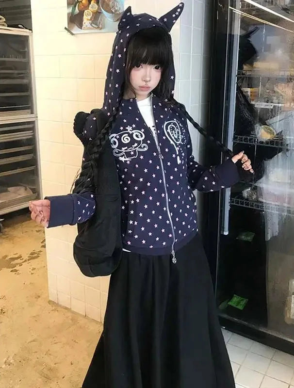 Chic Dollette Japan Original Design Black Subculture Slimming Women's Long Sleeve Coat Autumn Cardigan Puff Sleeve Y2K Top Spicy Girl