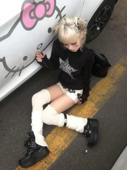 Chic Dollette Retro T-Shirt-Druck Sterne Crop Top Streetwear Vintage Top 2000er Jahre Japanische E-Girls Herbst Winter T-Shirts
