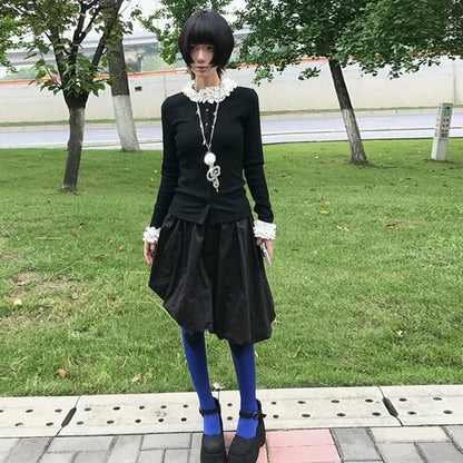 Chic Dollette Harajuku Pullover Schmal Patchwork Fairycore Süßer Cardigan Winterstrickpullover Mäntel Japanisch 2000er