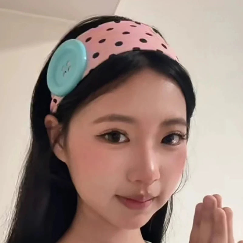 Chic Dollette Large Button Wave Dot Wide Headband
