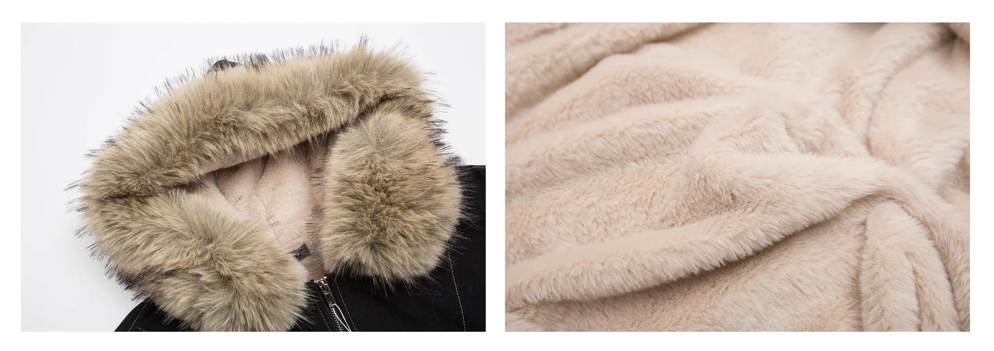 Chic Dollette Winterjacken Pelzkragen Parkas Vintage Thicken Fleece Warme Jacken Streetwear Harajuku Hip Hop Gepolsterte Chic Oberbekleidung