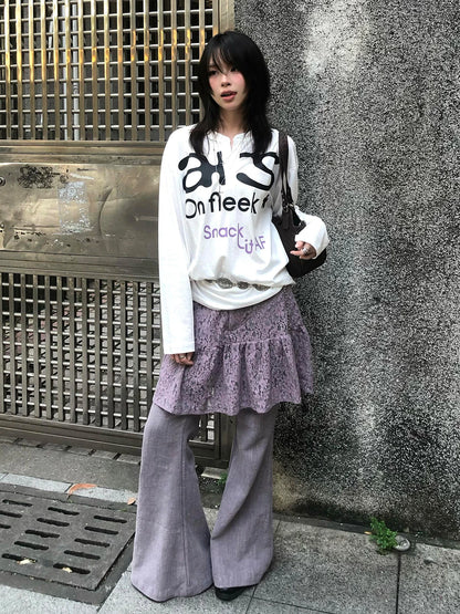 Schickes Dollette Harajuku Print T-Shirt Langarm Lässiges Oberteil Vintage Grunge Top Japanische 2000er Streetwear T-Shirts