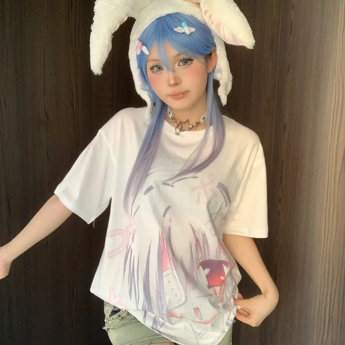 Chic Dollette White Casual T-shirt 2026 Summer Y2k Aesthetic Women Tshirts Harajuku Kawaii Cute Grunge Loose Tops