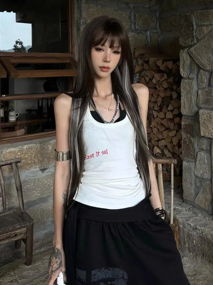 Schickes Dollette Hotsweet Tanktop Weißes Skinny Top 2000er Kleidung Sexy Weste Koreanische Mode Ärmellose Damenbekleidung Sommer 2025