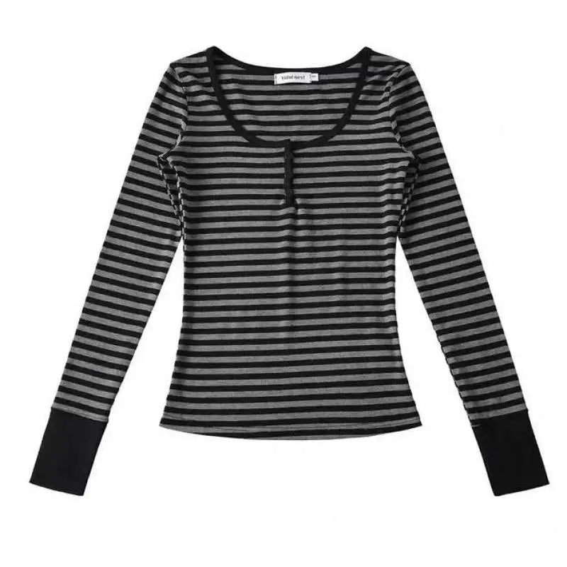 Chic Dollette Lässiges gestreiftes Damen T-Shirt Langarm Koreanische Mode 2000er Kleidung T-Shirts Damenbekleidung Herbst Top T-Shirt