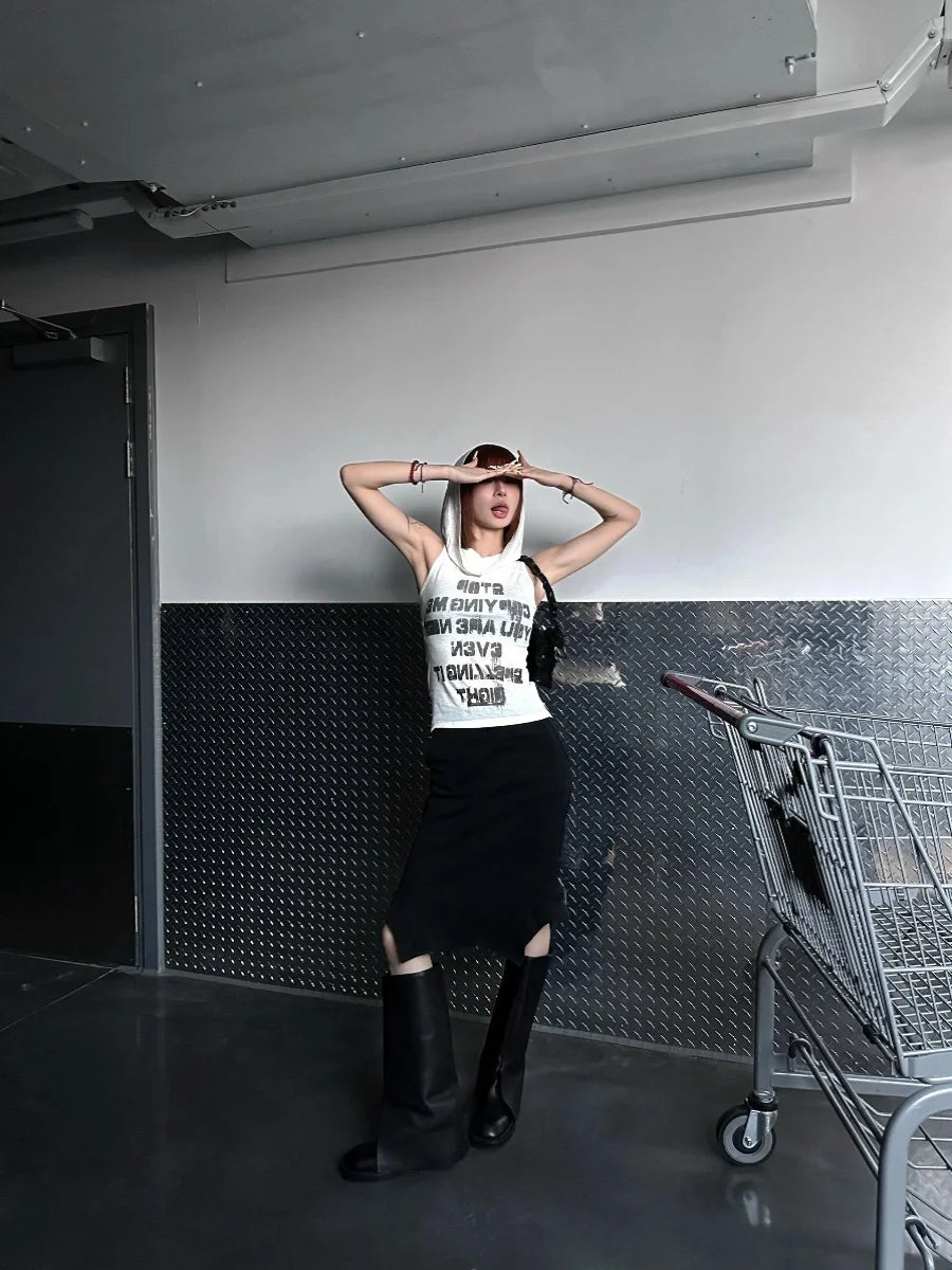 Chic Dollette Vintage Print Letter Tank Top Ärmellos Mit Kapuze Retro Crop Top Streetwear 2000er Japanisches Sommer Tank E Girls
