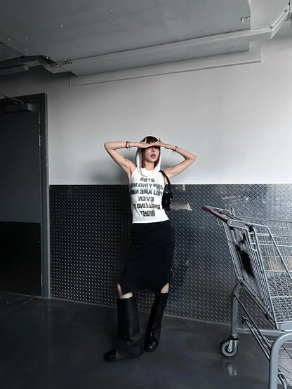 Chic Dollette Vintage Print Letter Tank Top Ärmellos Mit Kapuze Retro Crop Top Streetwear 2000er Japanisches Sommer Tank E Girls