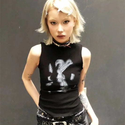 Chic Dollette Black Bunny Halter Crop Tank
