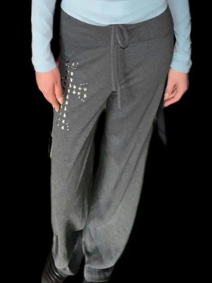 Chic Dollette – Pantalon de jogging ample femme gris uni à taille élastique, coupe coréenne, pantalon de sport doux et chic pour femme