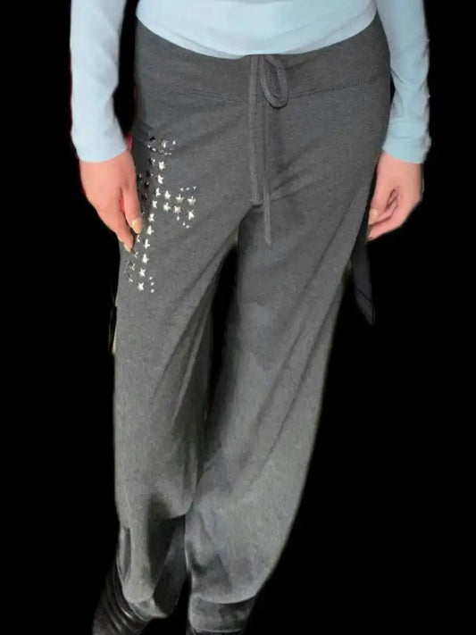 Chic Dollette – Pantalon de jogging ample femme gris uni à taille élastique, coupe coréenne, pantalon de sport doux et chic pour femme