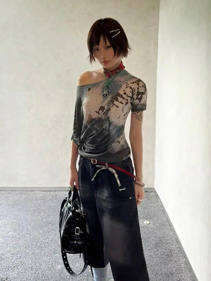 Chic Dollette Hotsweet schulterfreies T-Shirt Kleidung Kurzarm Koreanische Mode T-Shirts Damen Kleidung Sommer Top 2000er