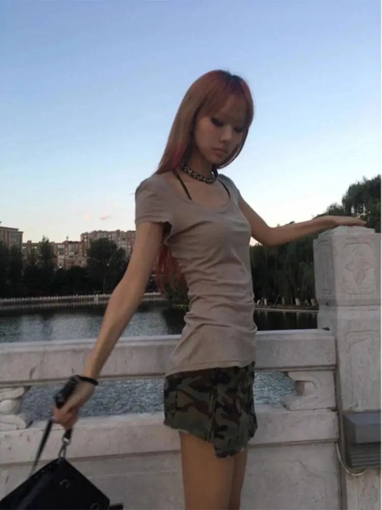Chic Dollette Graphic T Shirts Woman Clothes Short Sleeve Korean Fashion Print 2000s Clothes  Vintage Tees Female Clothing Tshirt