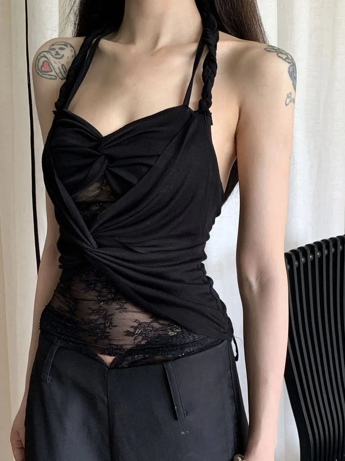 Chic Dollette Sexy Spitzen-Tanktop Patchwork Durchsichtig Ärmelloses T-Shirt Fairycore Camis 2000er Crop Top Sommer