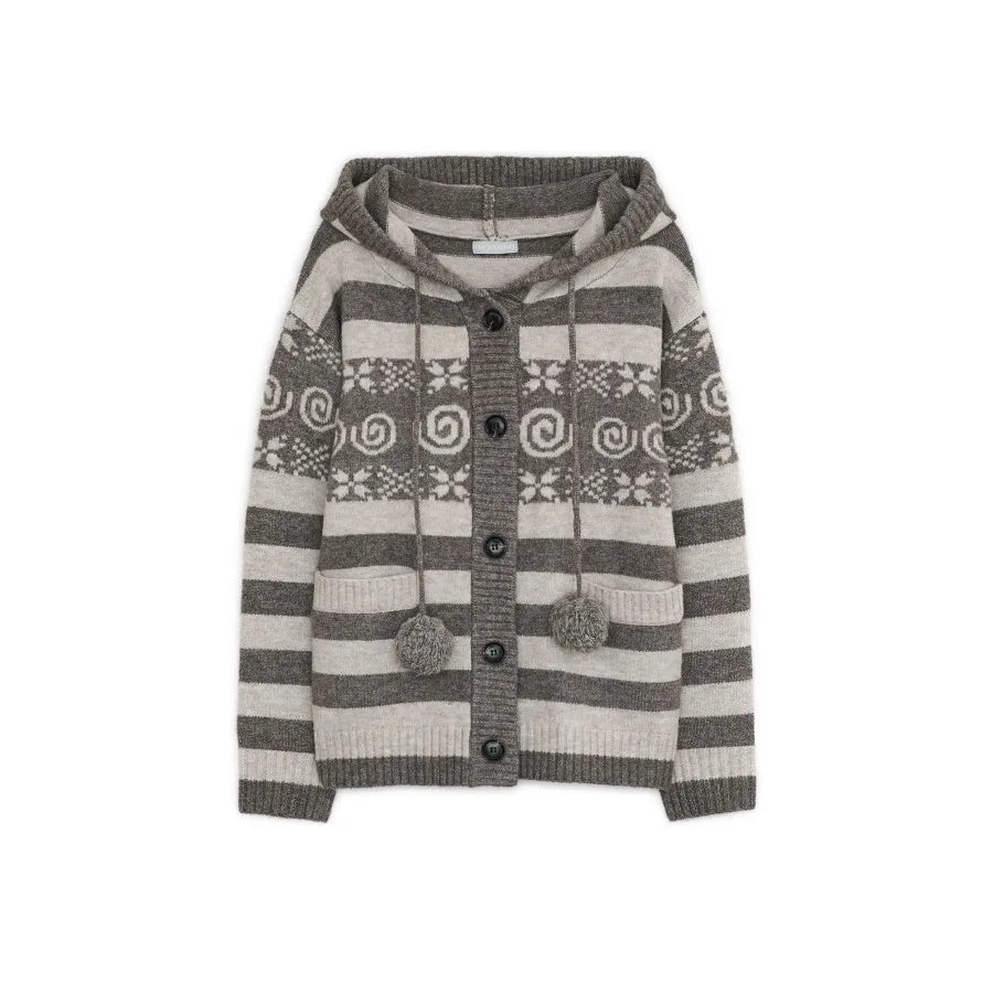 Chic Dollette Autumn Striped Hooded Knitted Sweater Fashion New Casual Cardigan Coat Women Gothic Vintage Women's Clothing