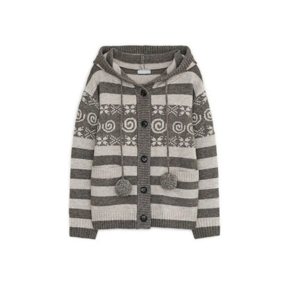 Chic Dollette Autumn Striped Hooded Knitted Sweater Fashion New Casual Cardigan Coat Women Gothic Vintage Women's Clothing