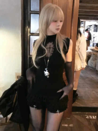 Chic Dollette Japanisches Tank Top Patchwork Print Grafik Top Streetwear 2000er Weste Grunge Top E-Girls Tanks