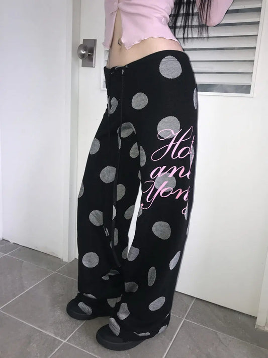 Chic Dollette 2026 new American retro Y2K polka dot letter print slimming pants punk street trend fashion versatile niche casual sports pants