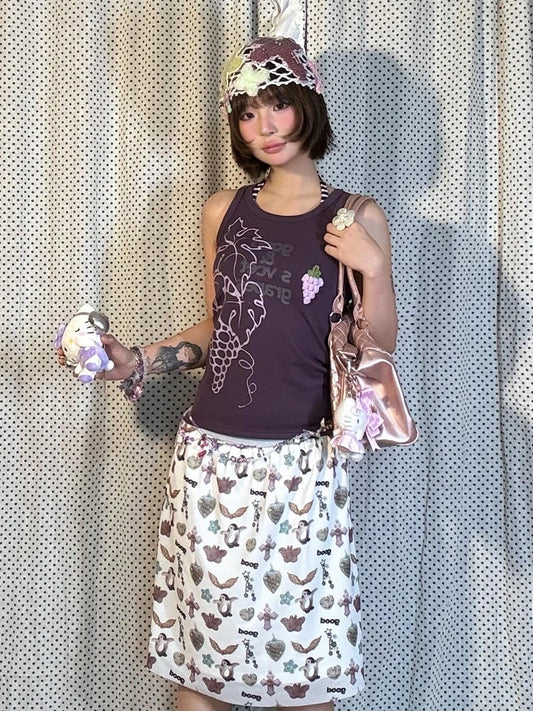 Débardeur vintage Chic Dollette Imprimé Lettre Graphique Top Streetwear Années 2000 Gilet Violet Débardeurs Grunge Japonais