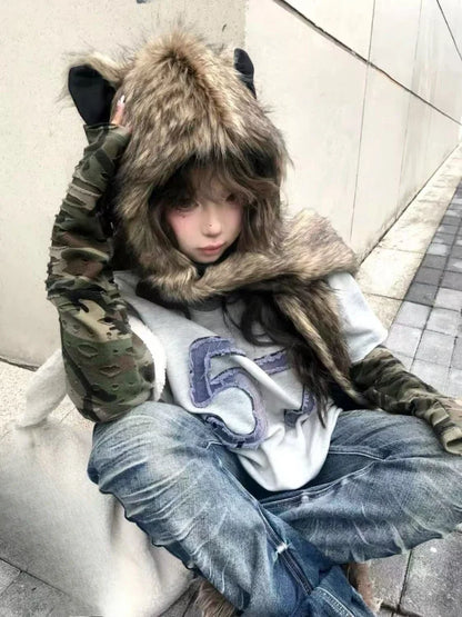 Chic Dollette Fur Bear Ears Scarf Hat